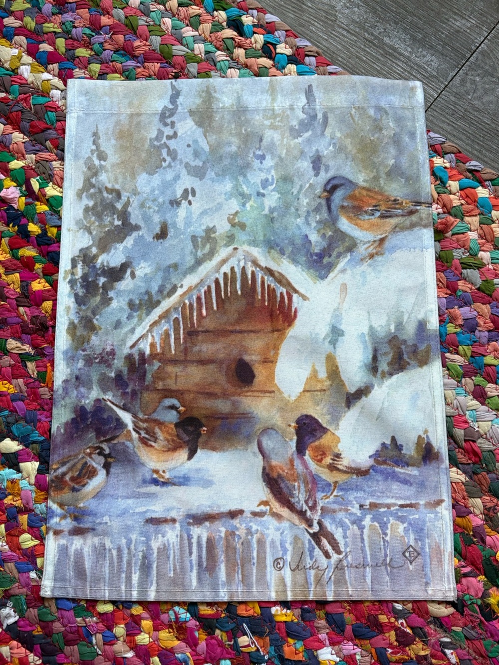WINTER SNOWY BIRDHOUSE MINI GARDEN FLAG
